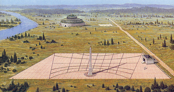 Campo de Marte con el Ara Pacis, el Horlogium y el Mausoleo de Augusto 